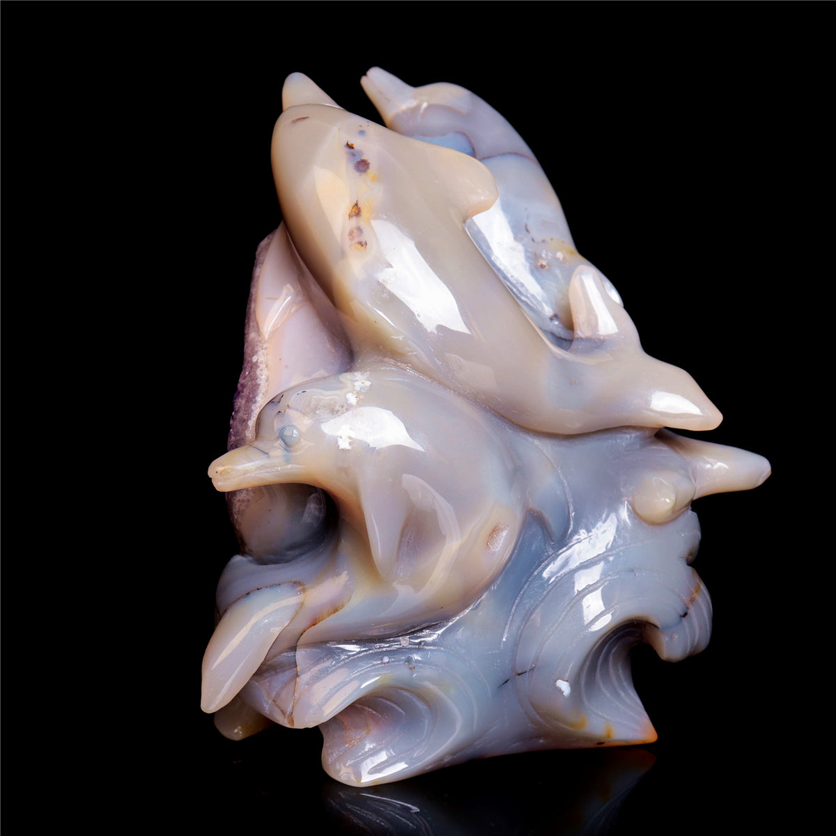 6" Amethyst Geode Crystal Dolphin Figurine Animal Carvings