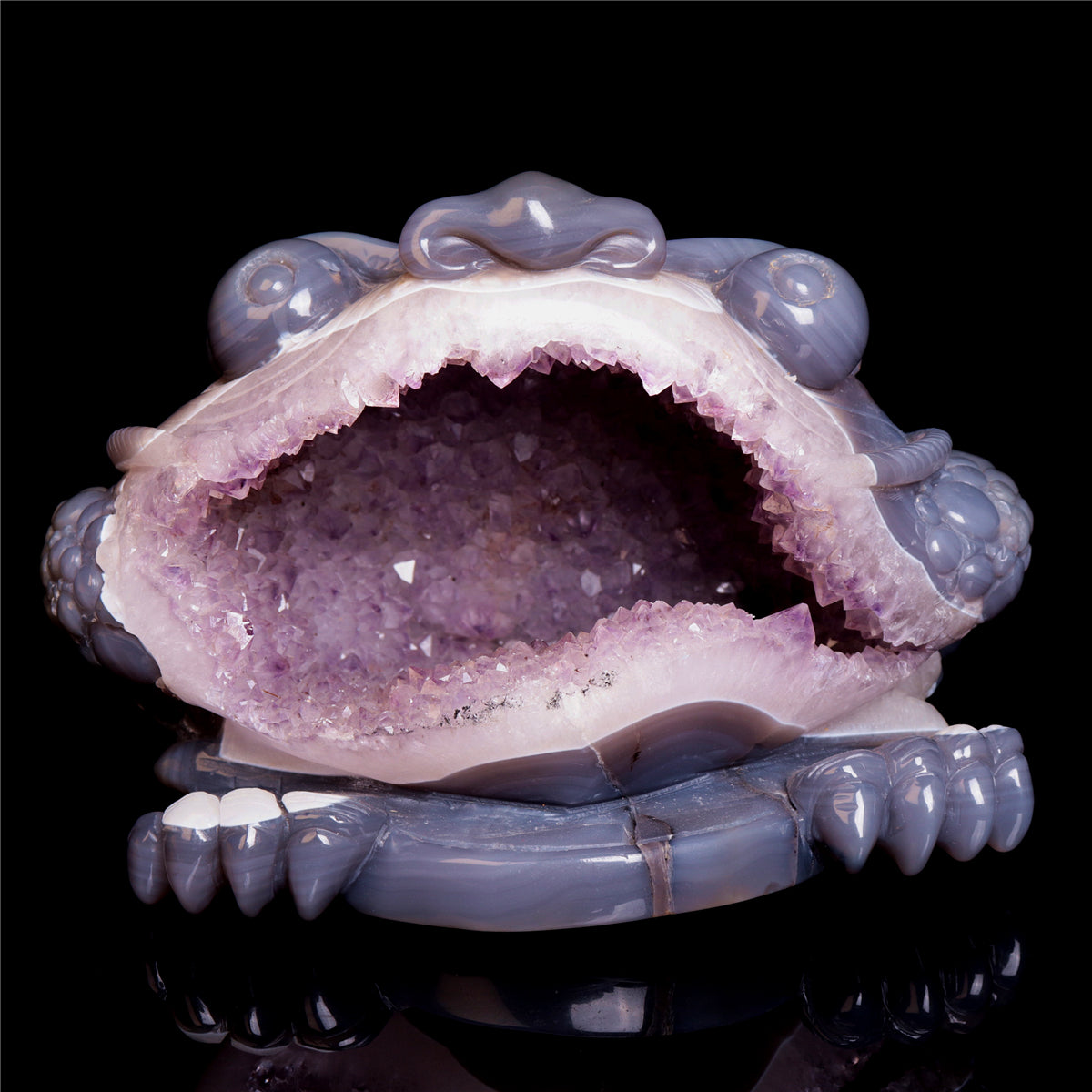 7" Amethyst Geode Crystal Money Toad Figurine Animal Carvings