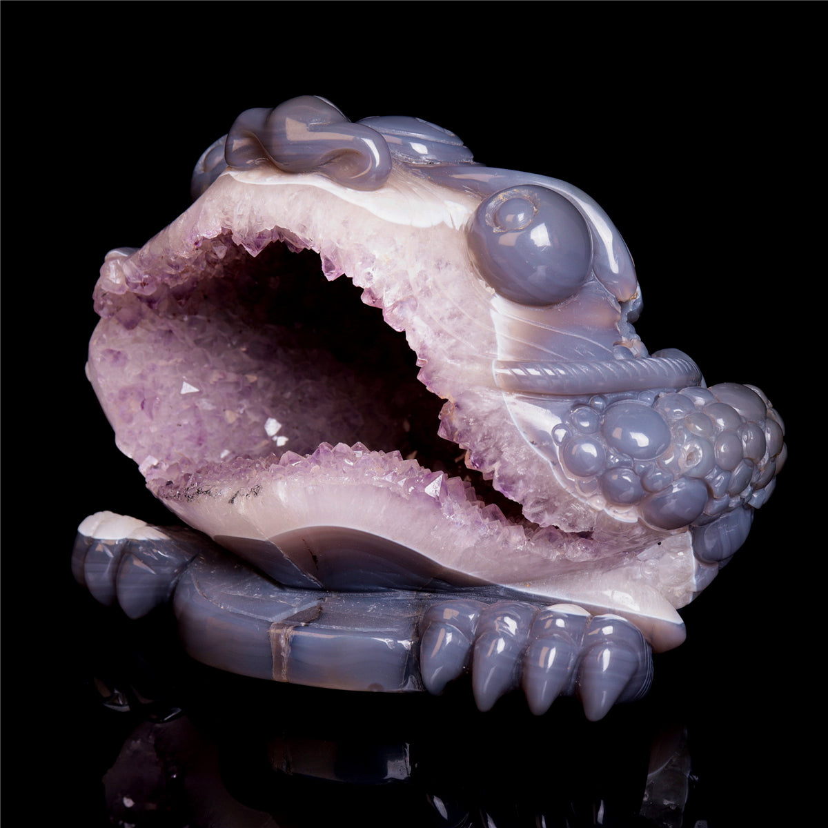 7" Amethyst Geode Crystal Money Toad Figurine Animal Carvings