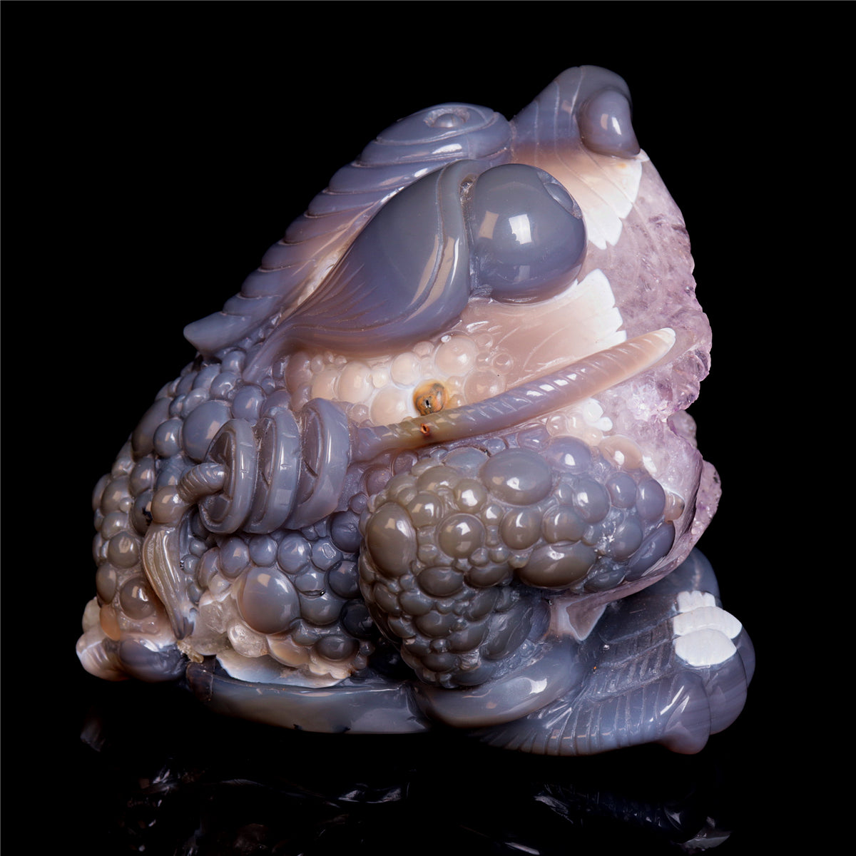 7" Amethyst Geode Crystal Money Toad Figurine Animal Carvings