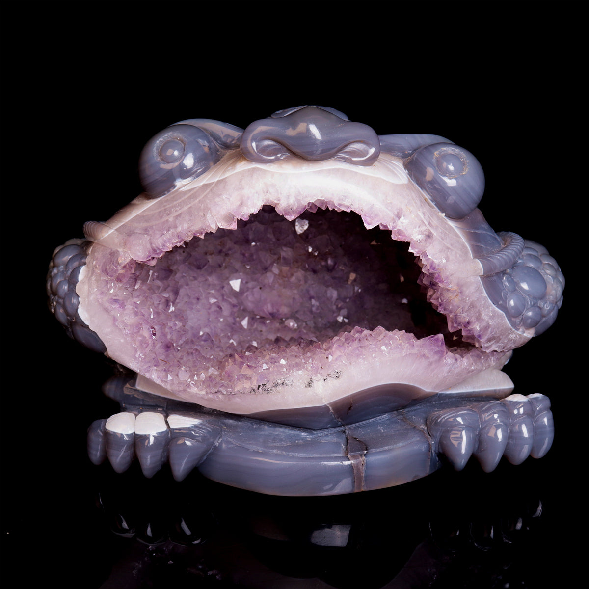 7" Amethyst Geode Crystal Money Toad Figurine Animal Carvings