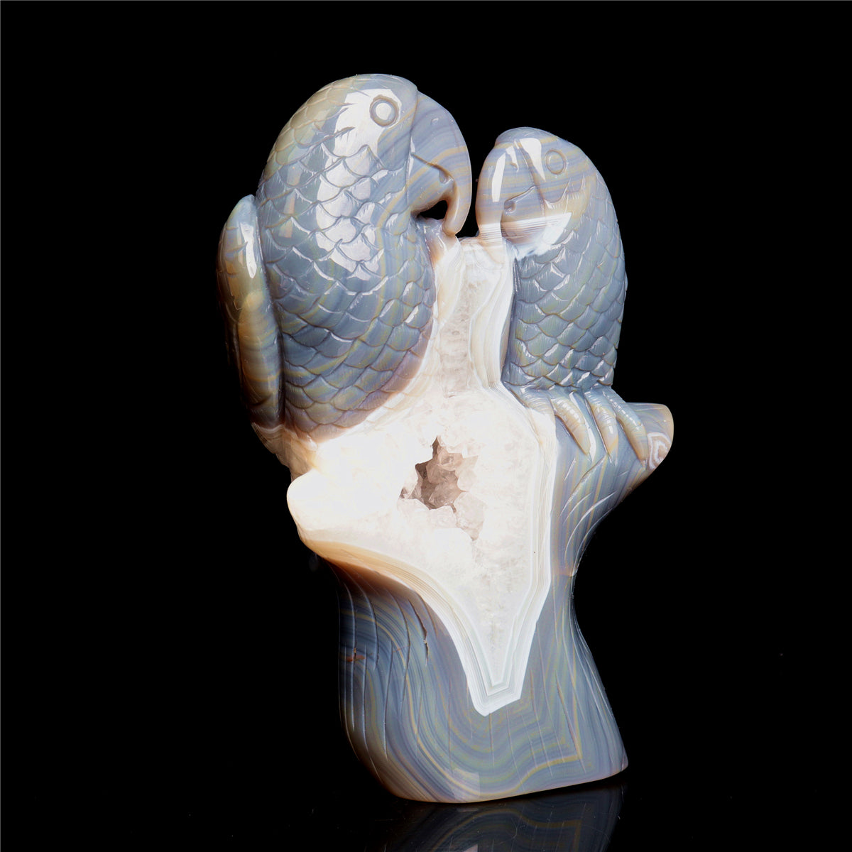 7" Druzy Agate Crystal Parrot Figurine Stone Animal Carvings Decor Gift