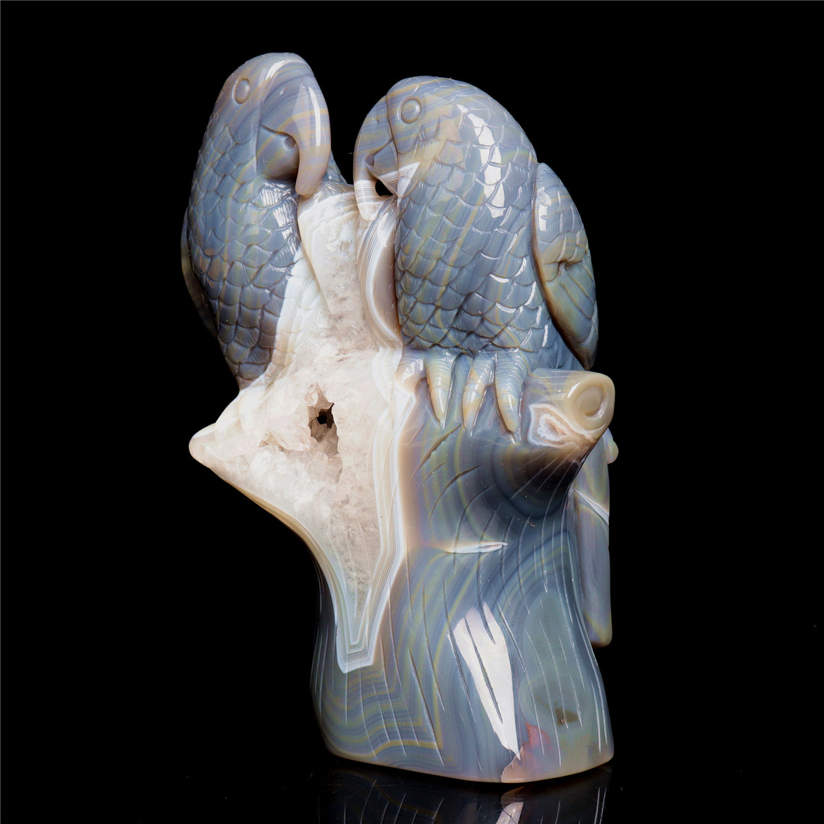7" Druzy Agate Crystal Parrot Figurine Stone Animal Carvings Decor Gift