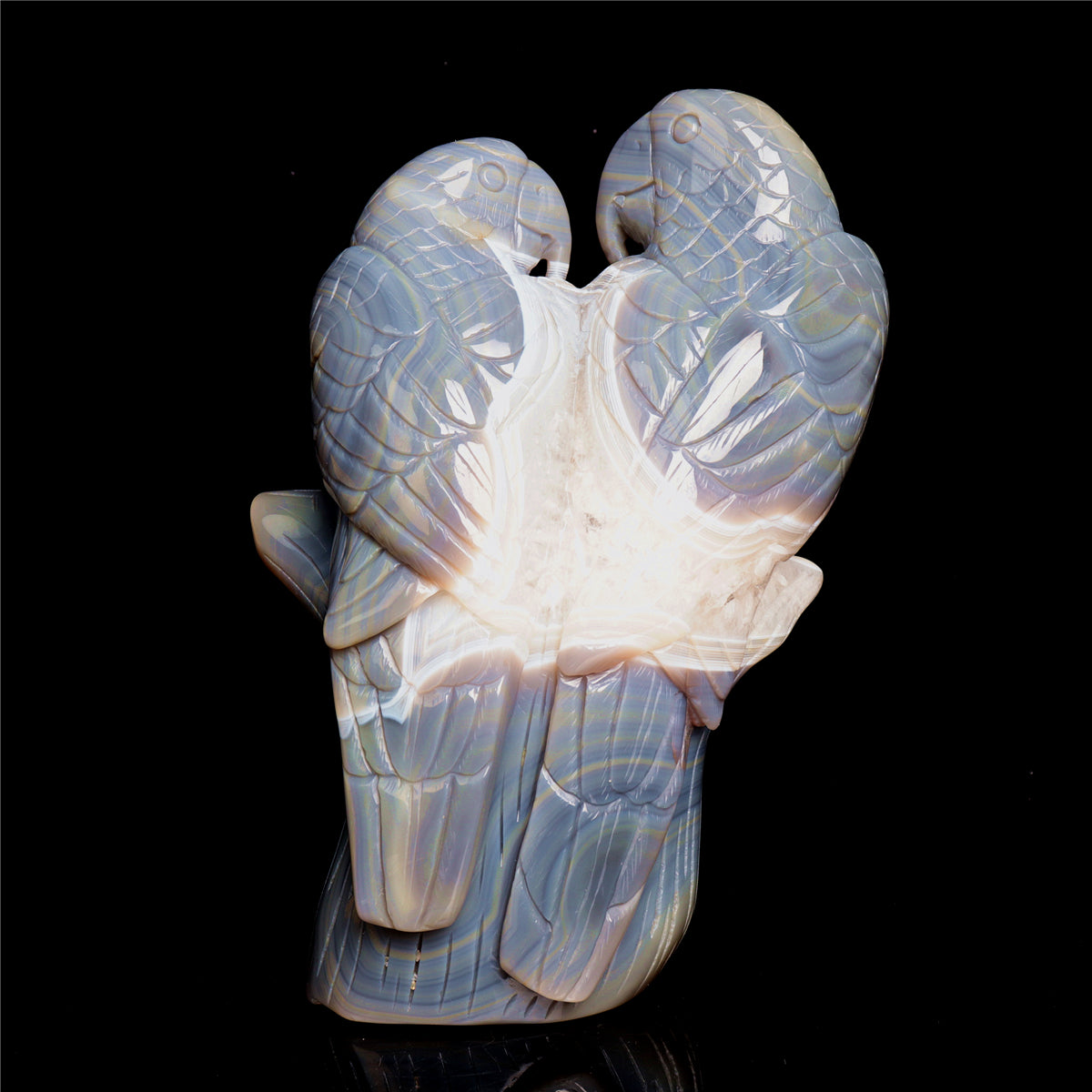 7" Druzy Agate Crystal Parrot Figurine Stone Animal Carvings Decor Gift