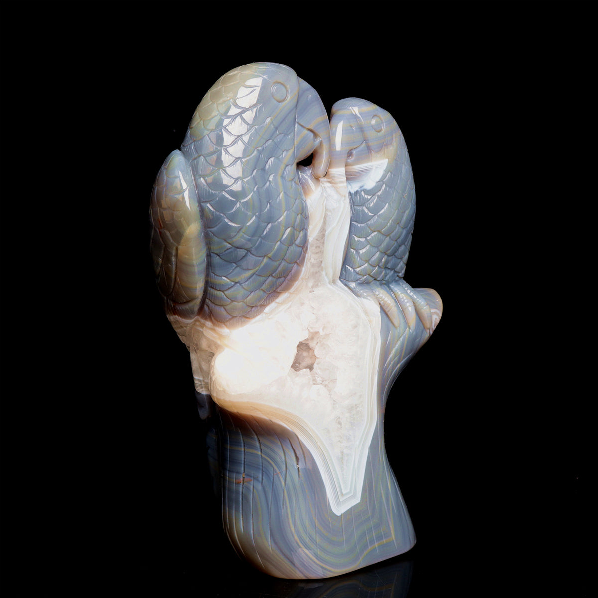 7" Druzy Agate Crystal Parrot Figurine Stone Animal Carvings Decor Gift
