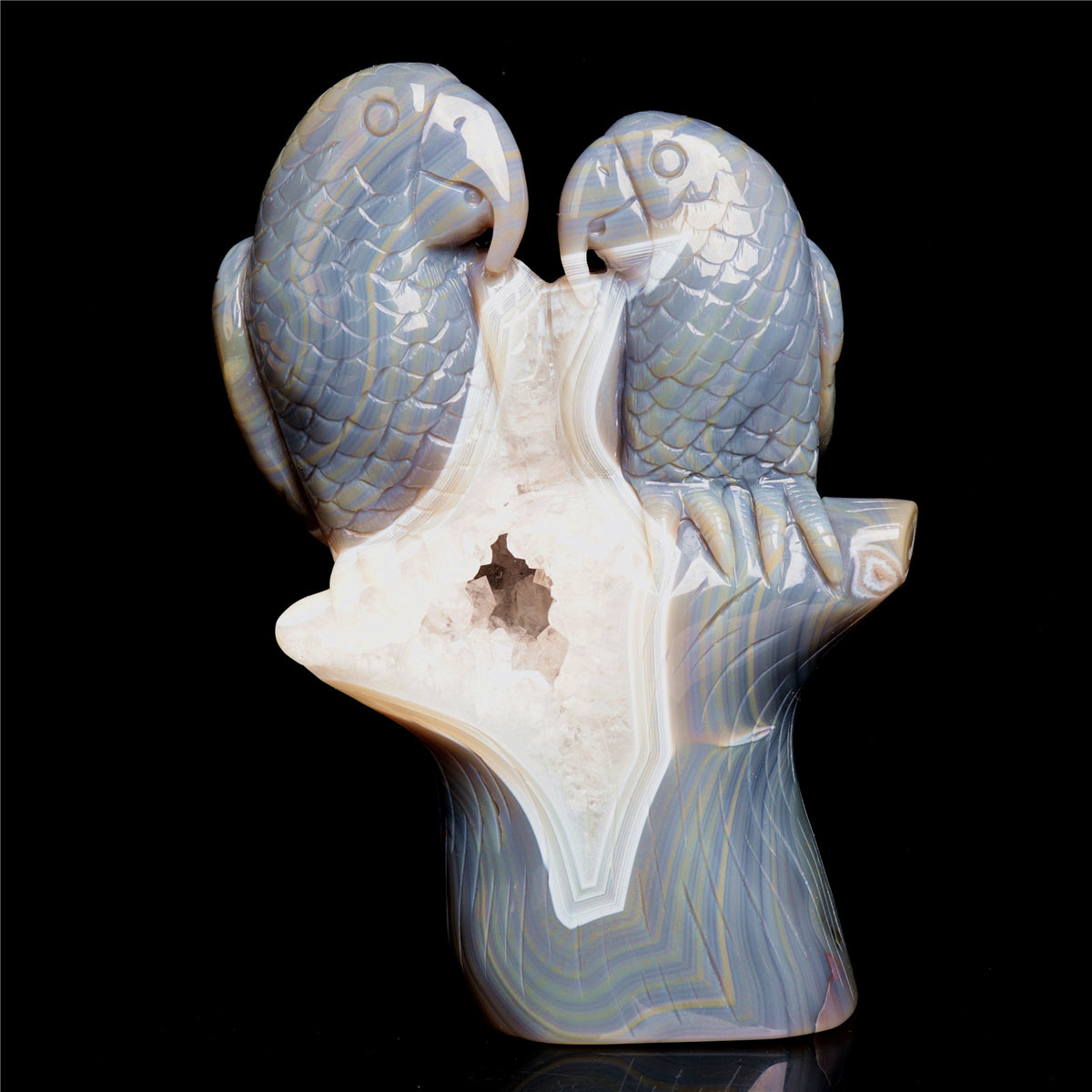 7" Druzy Agate Crystal Parrot Figurine Stone Animal Carvings Decor Gift