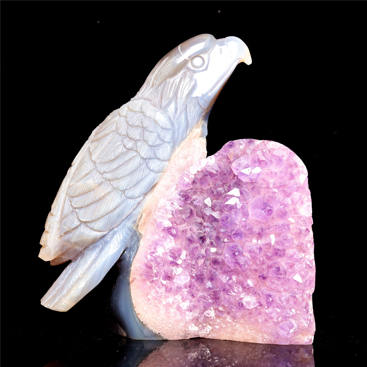 6.5" Druzy Agate Amethyst Crystal Eagle Figurine Bird Carvings Decor Gift