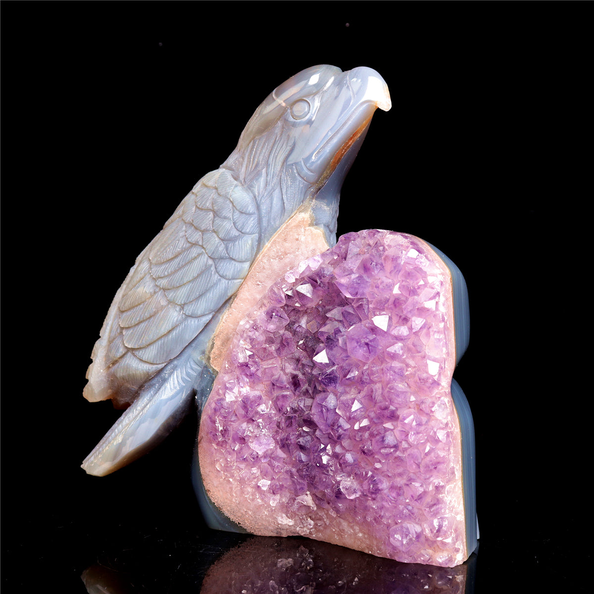 6.5" Druzy Agate Amethyst Crystal Eagle Figurine Bird Carvings Decor Gift