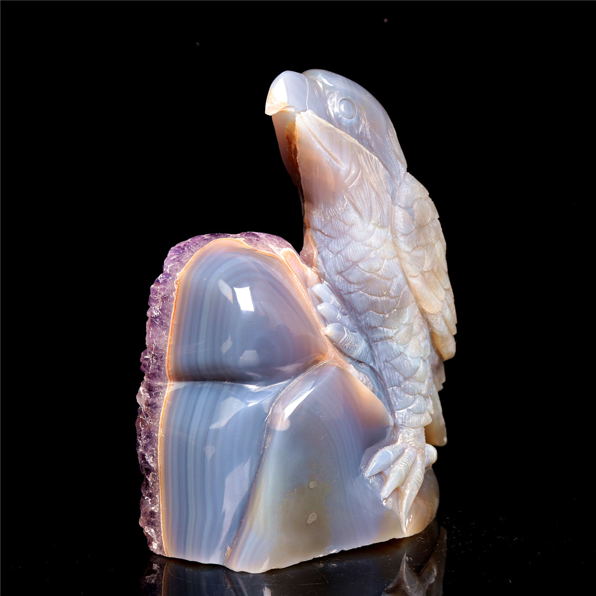 6.5" Druzy Agate Amethyst Crystal Eagle Figurine Bird Carvings Decor Gift