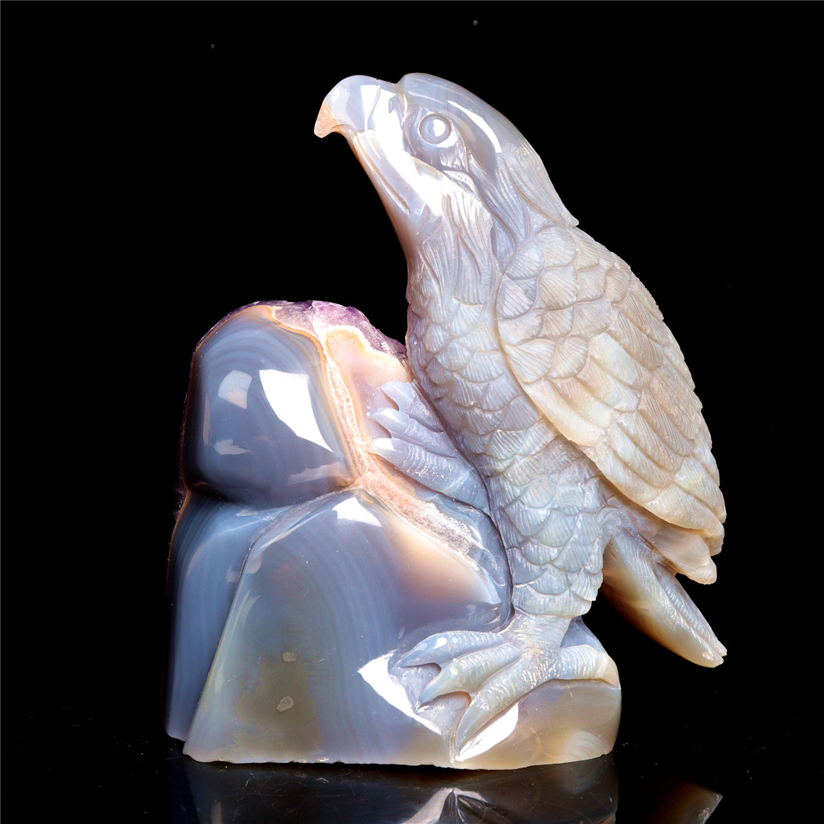6.5" Druzy Agate Amethyst Crystal Eagle Figurine Bird Carvings Decor Gift