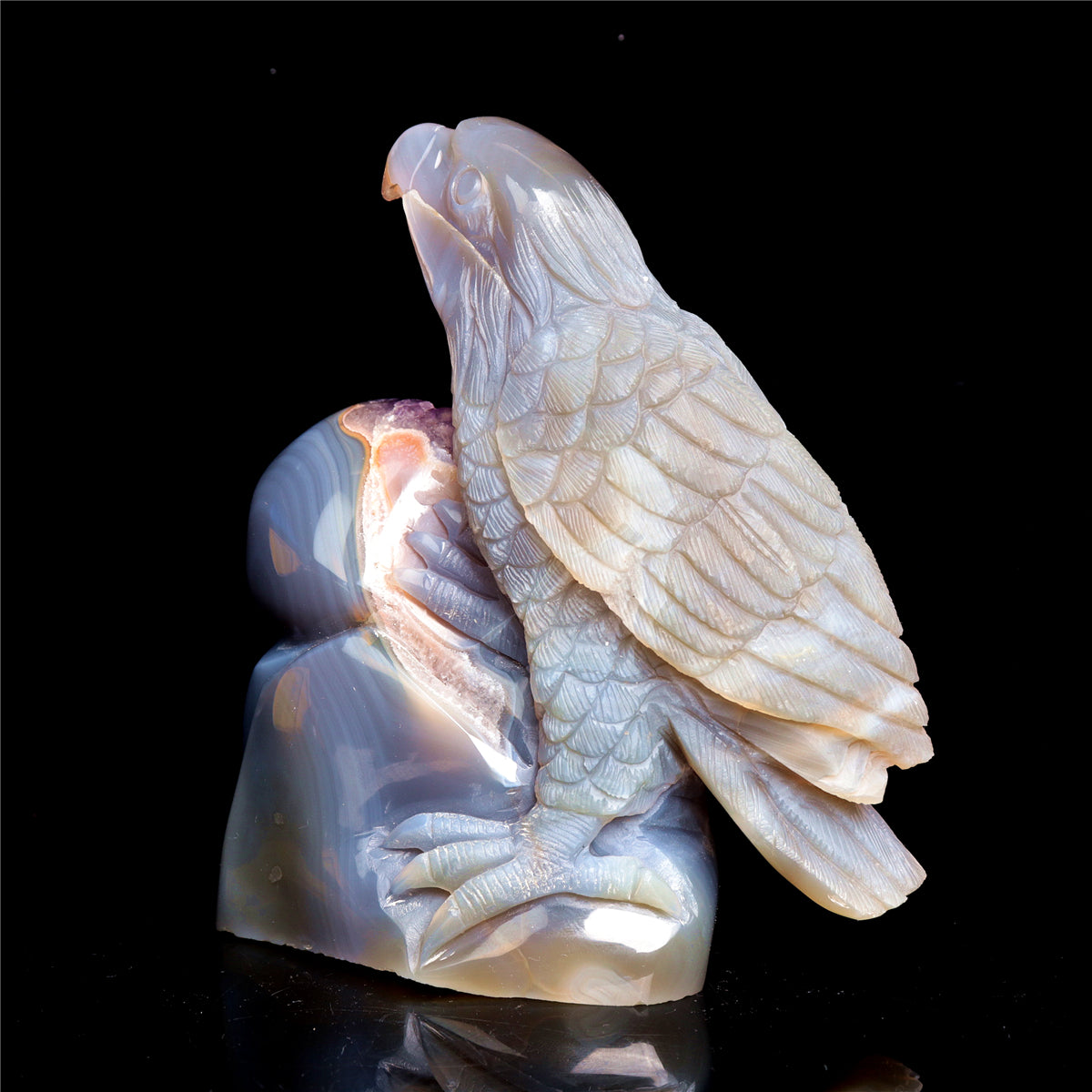 6.5" Druzy Agate Amethyst Crystal Eagle Figurine Bird Carvings Decor Gift