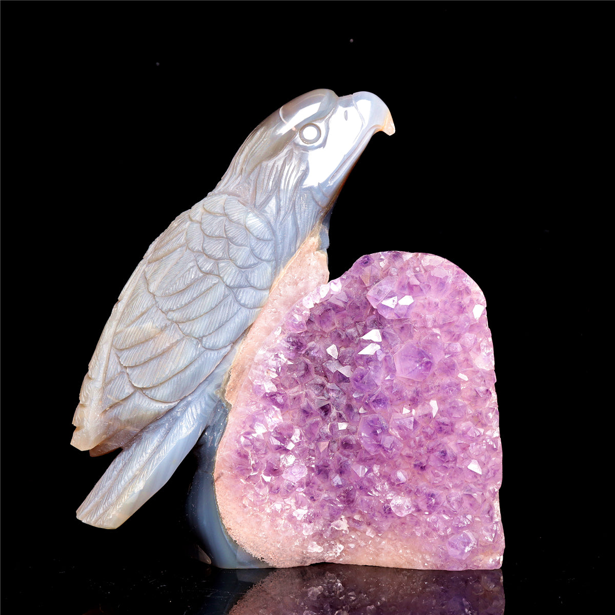 6.5" Druzy Agate Amethyst Crystal Eagle Figurine Bird Carvings Decor Gift