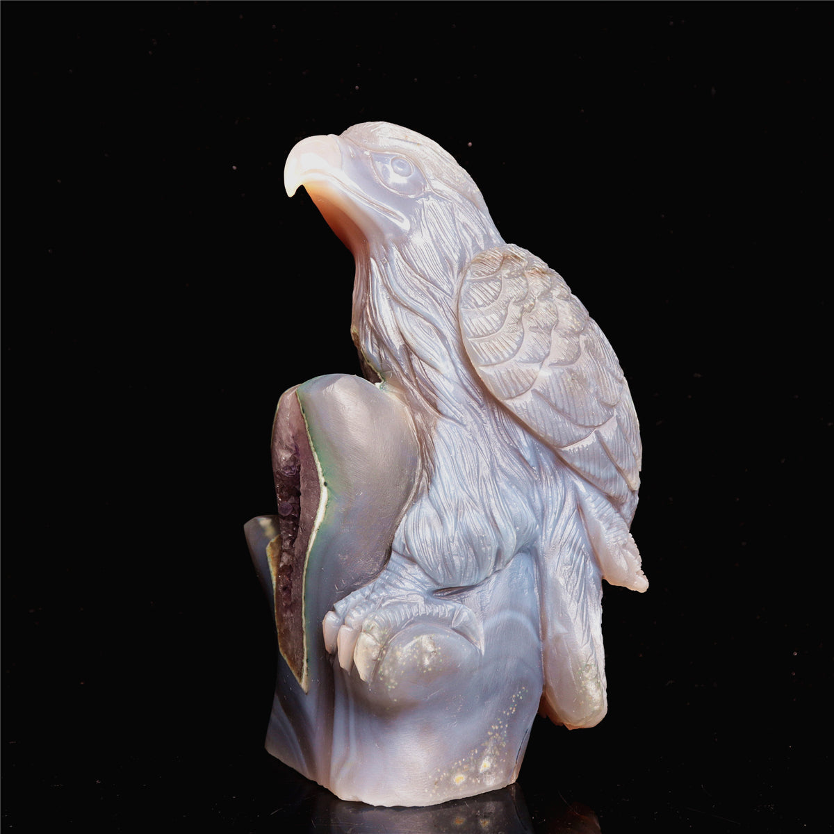 7" Amethyst Agate Crystal Eagle Figurine Stone Animal Carvings