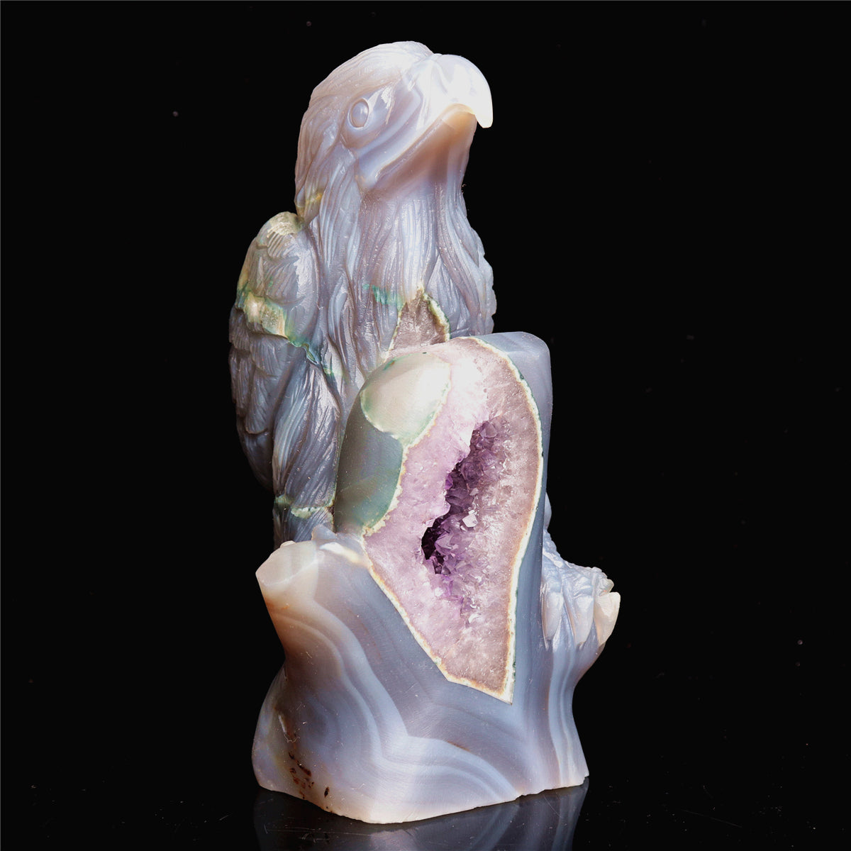 7" Amethyst Agate Crystal Eagle Figurine Stone Animal Carvings