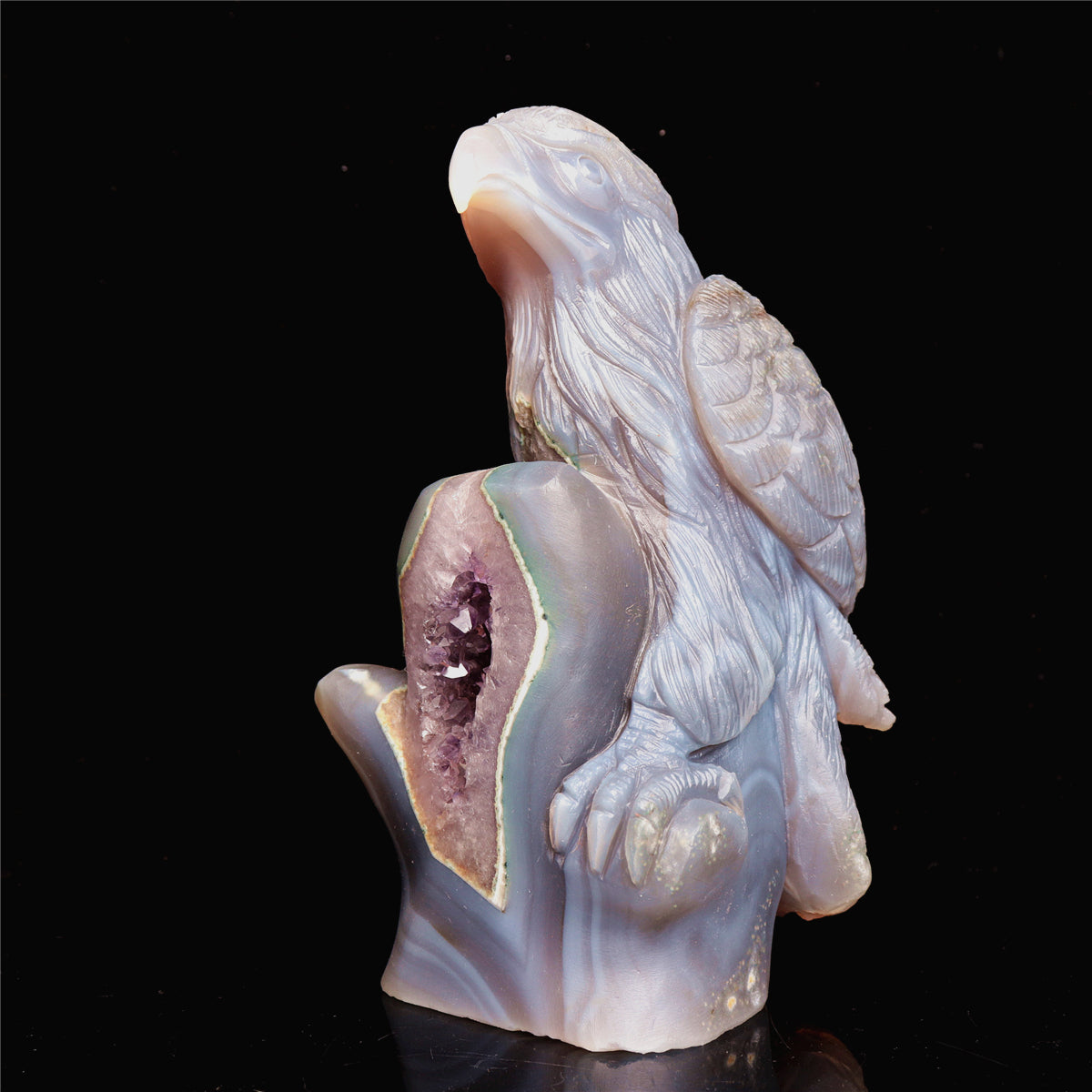 7" Amethyst Agate Crystal Eagle Figurine Stone Animal Carvings