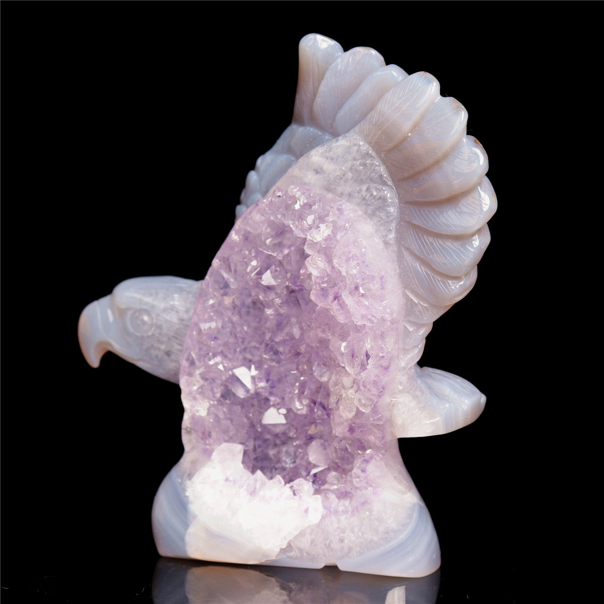 5" Amethyst Agate Crystal Eagle Figurine Stone Animal Carvings