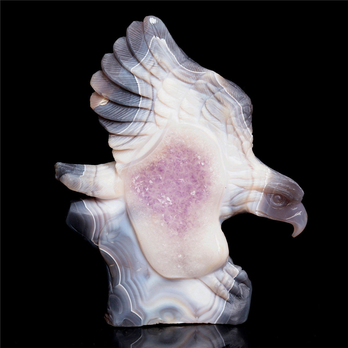 8.5" Amethyst Agate Crystal Eagle Figurine Stone Bird Carvings