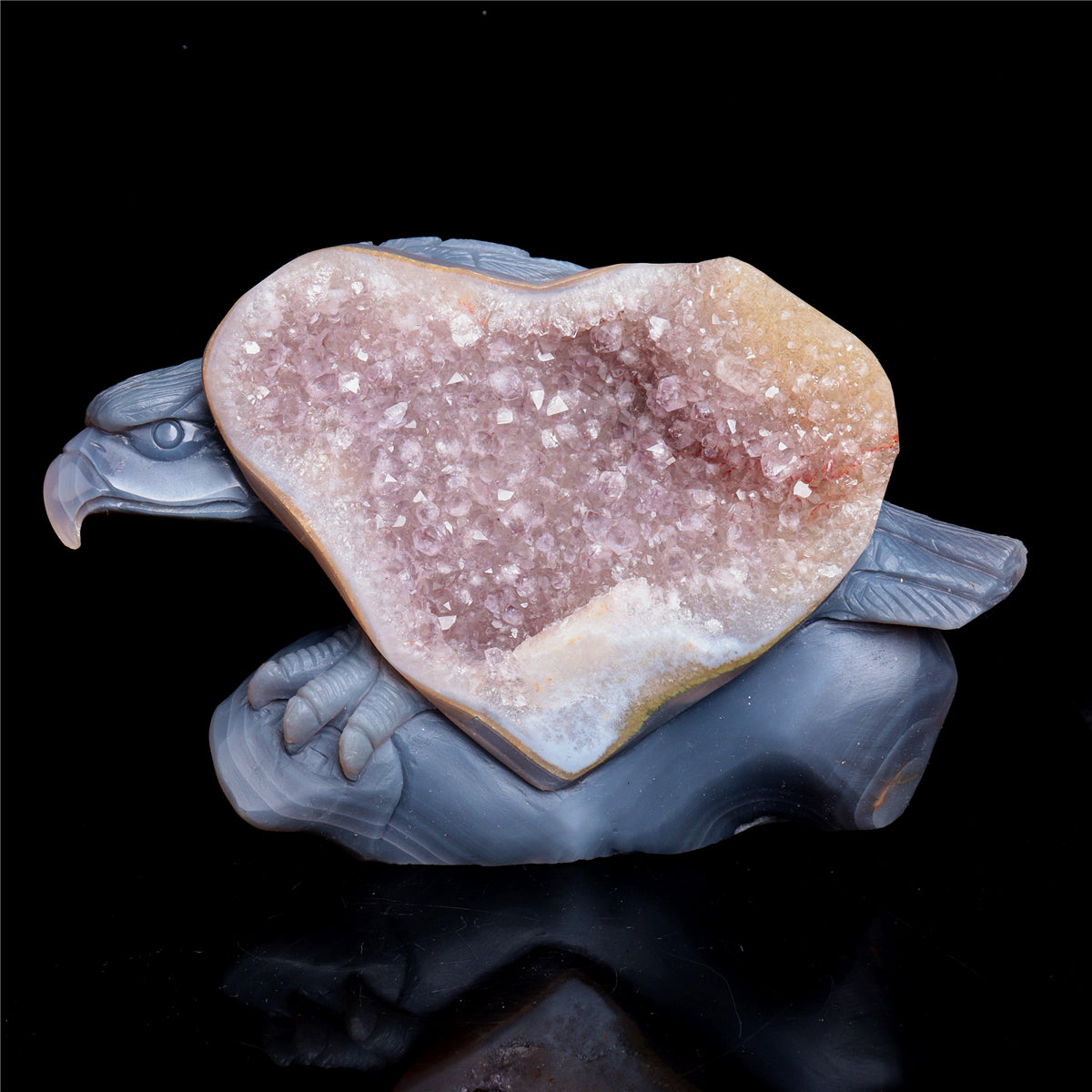 8" Amethyst Agate Crystal Eagle Figurine Stone Animal Carvings
