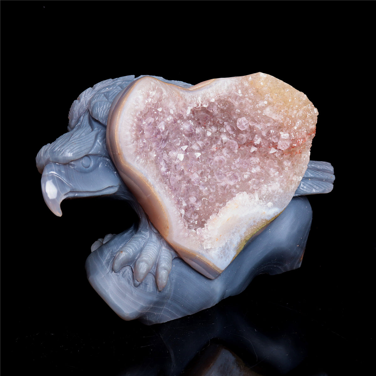8" Amethyst Agate Crystal Eagle Figurine Stone Animal Carvings