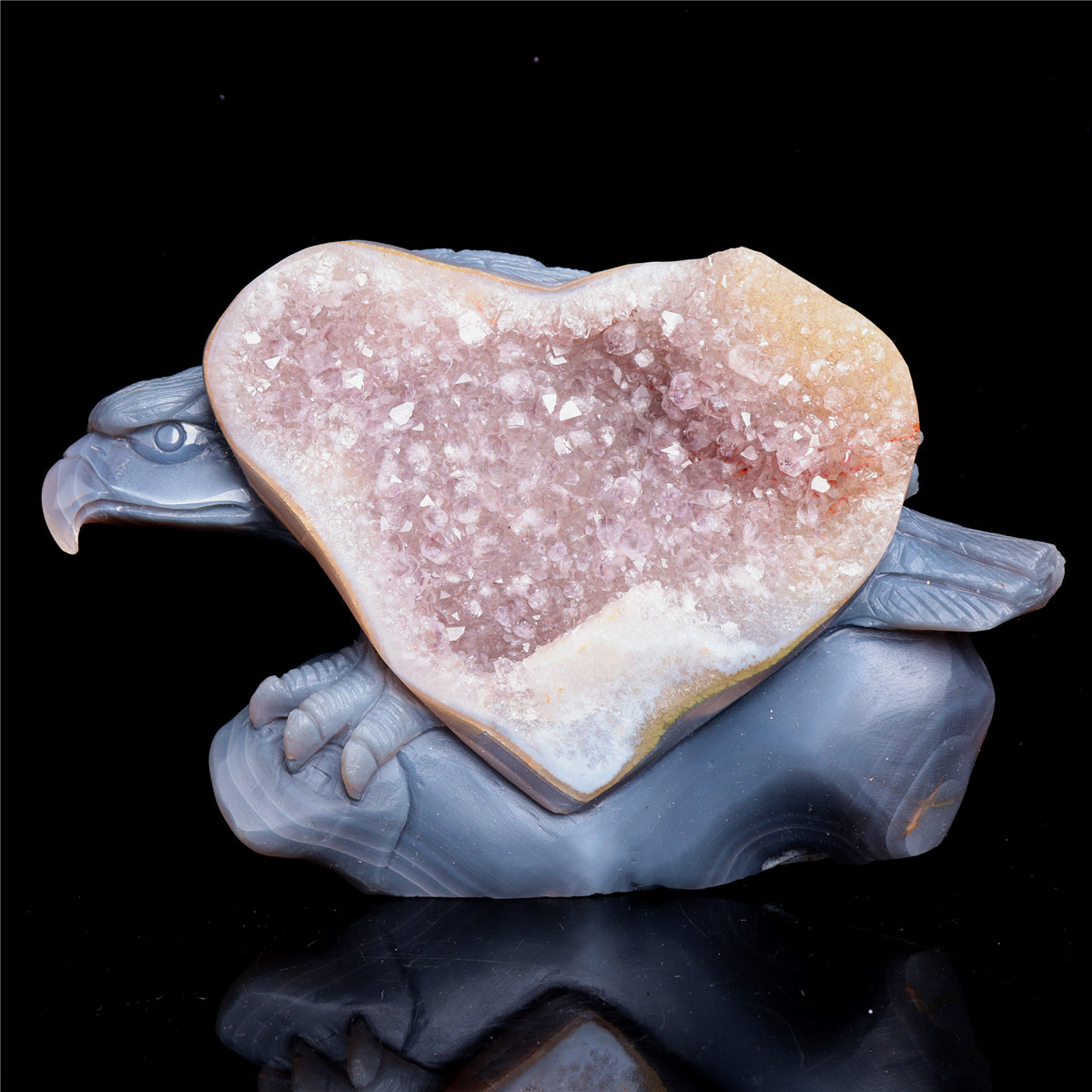 8" Amethyst Agate Crystal Eagle Figurine Stone Animal Carvings