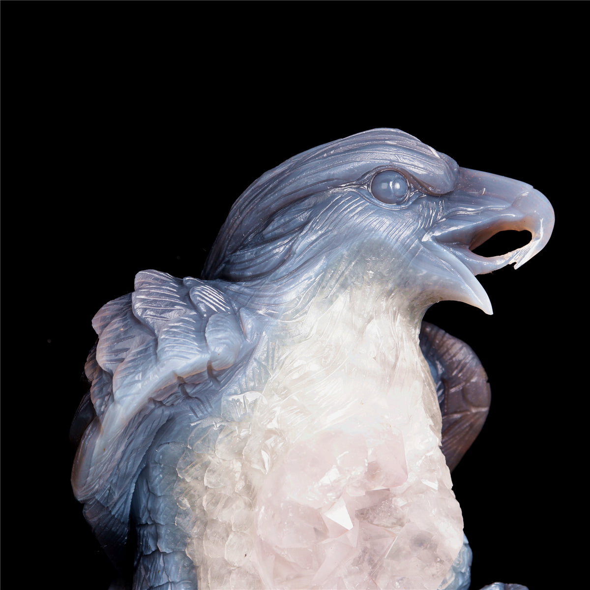 9" Druzy Agate Crystal Eagle Figurine Stone Animal Statue