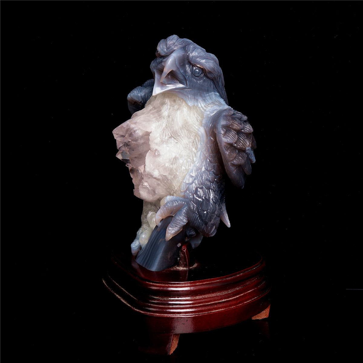 9" Druzy Agate Crystal Eagle Figurine Stone Animal Statue