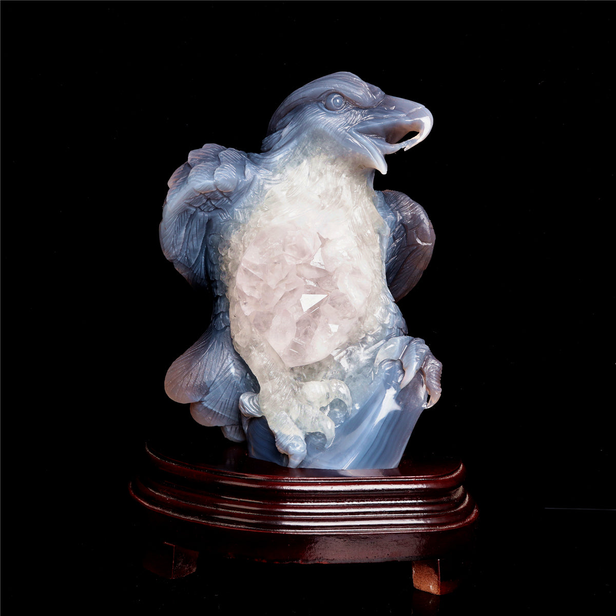9" Druzy Agate Crystal Eagle Figurine Stone Animal Statue