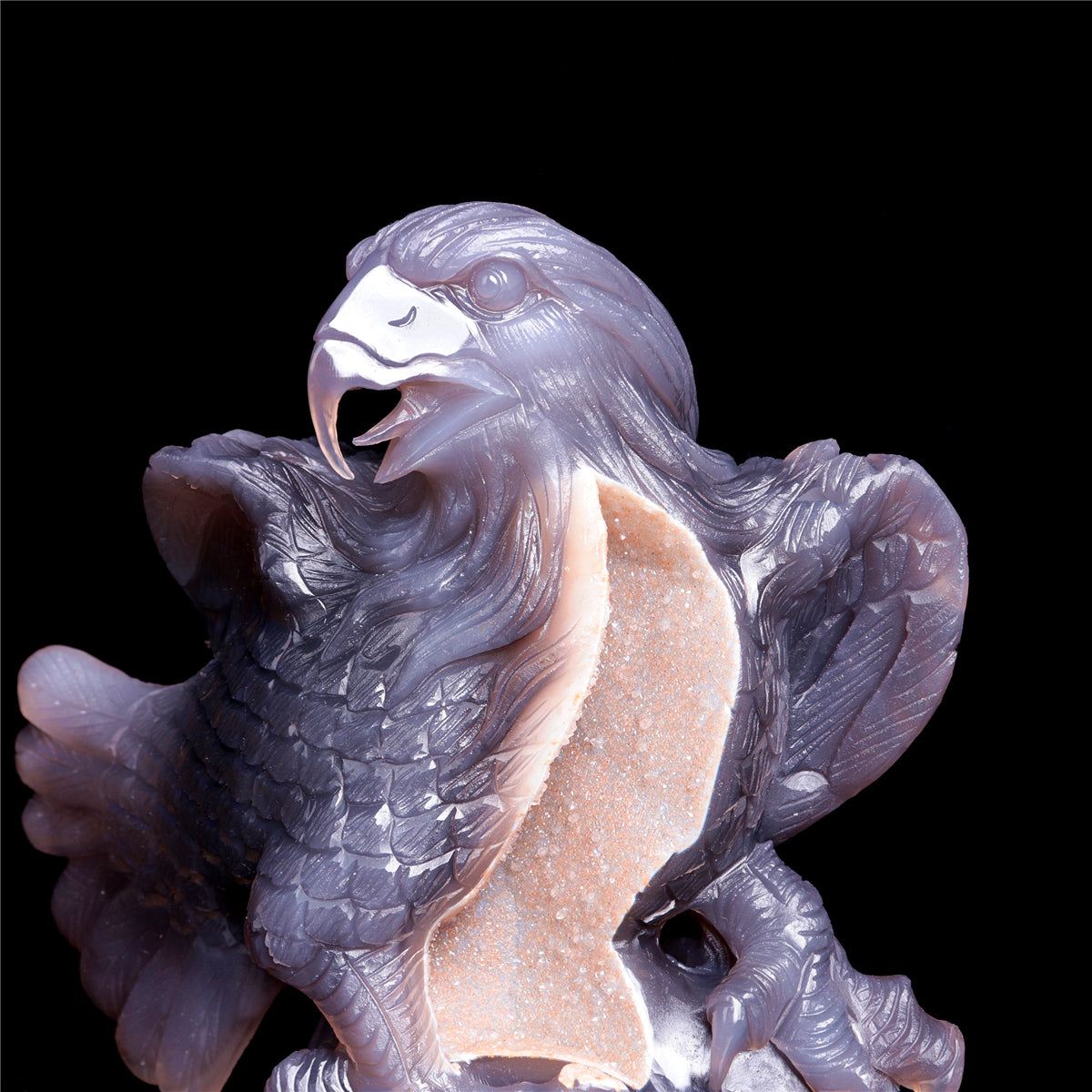 9.5" Druzy Agate Crystal Eagle Sculpture Stone Animal Carvings