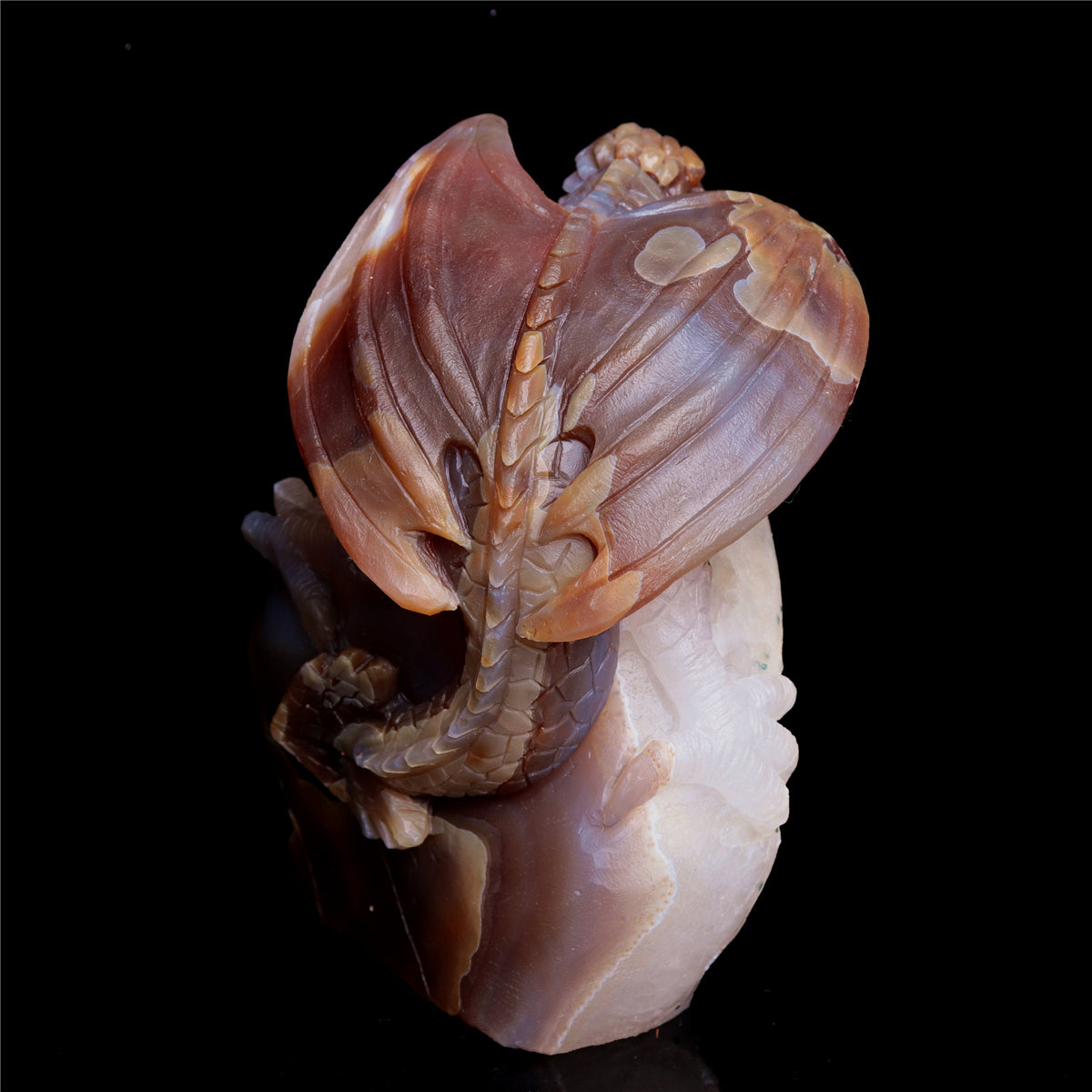 6" Druzy Agate Crystal Dragon Figurine Stone Animal Carvings