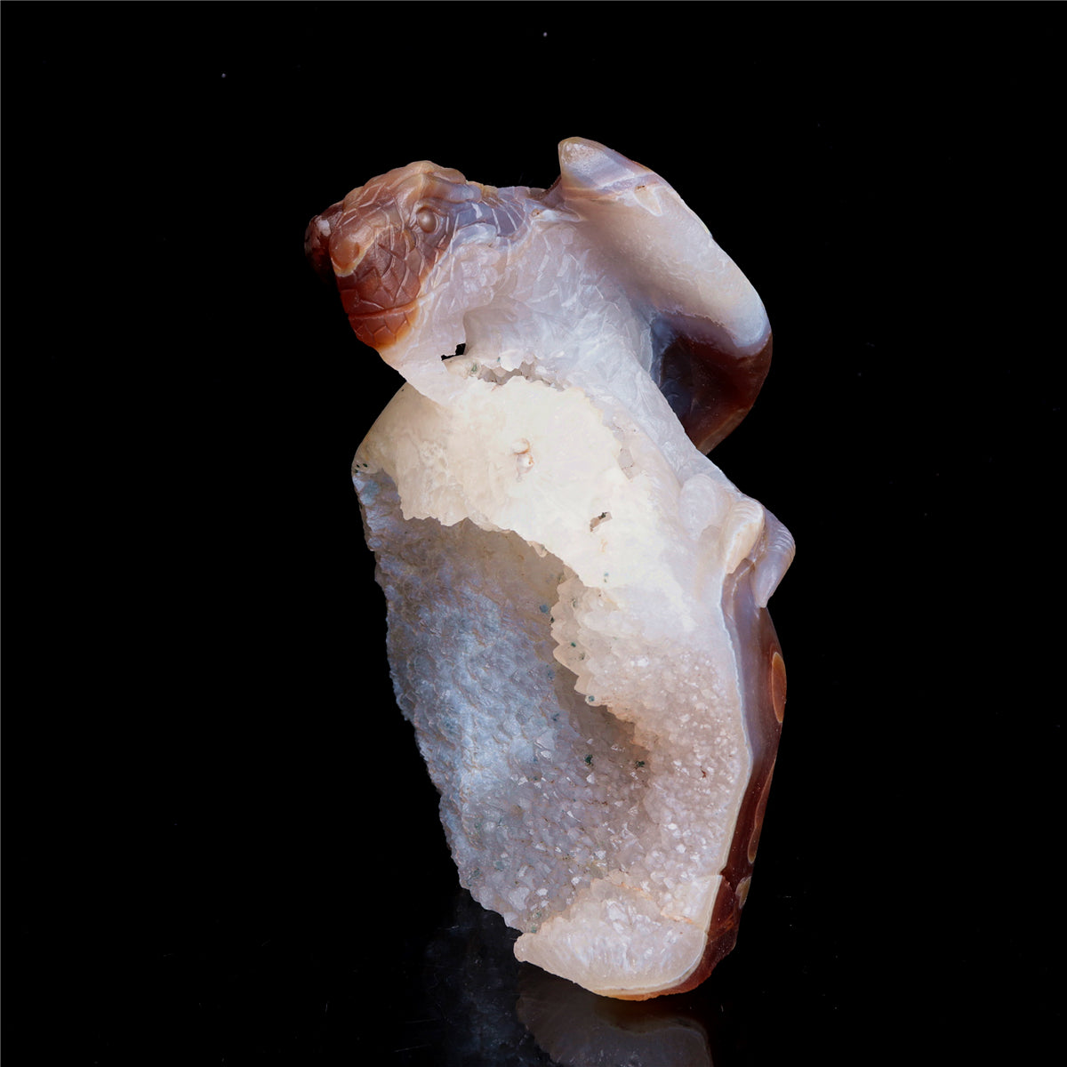 6" Druzy Agate Crystal Dragon Figurine Stone Animal Carvings