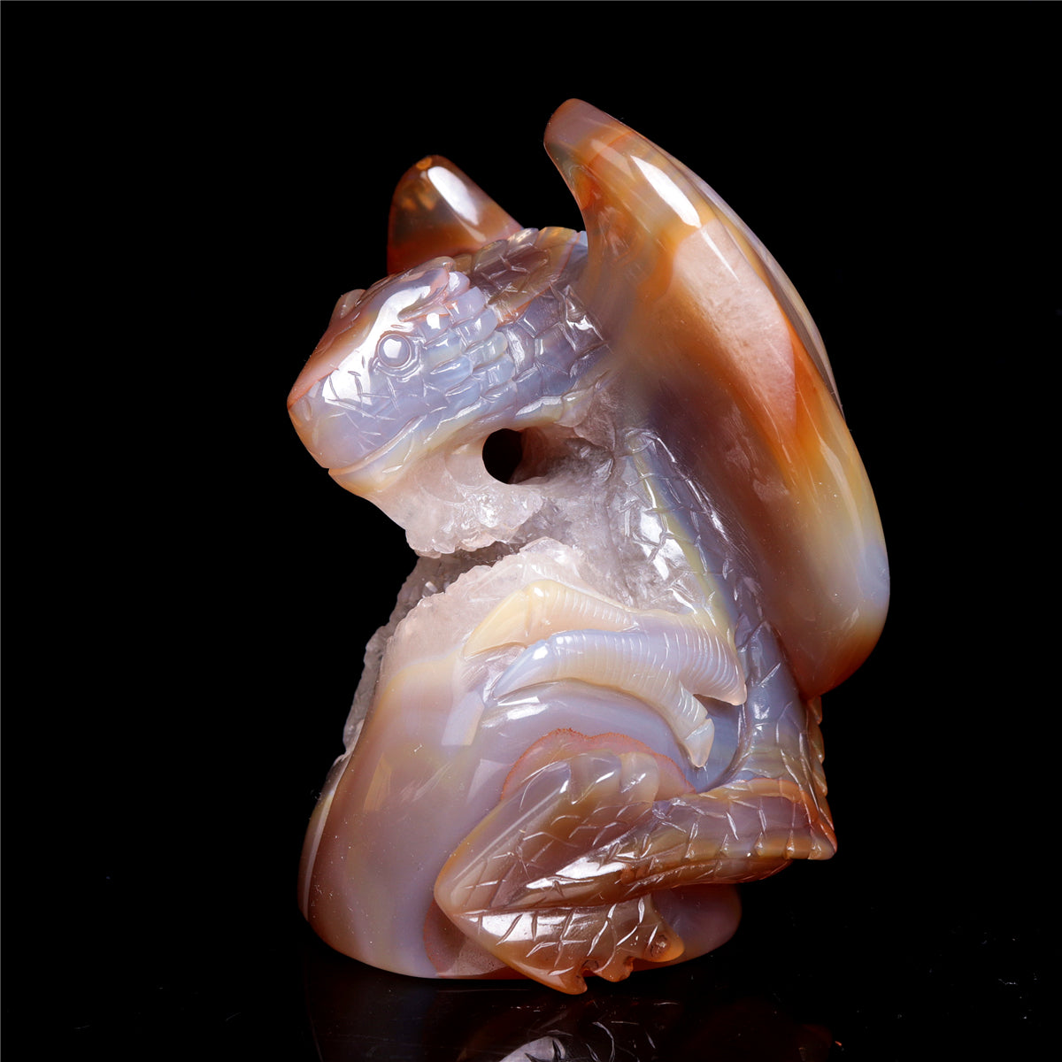 4.5" Druzy Agate Crystal Dragon Figurine Stone Animal Carvings