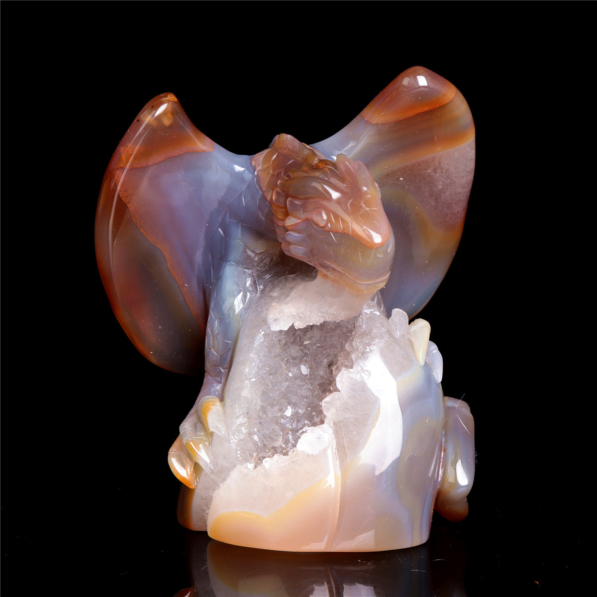 4.5" Druzy Agate Crystal Dragon Figurine Stone Animal Carvings