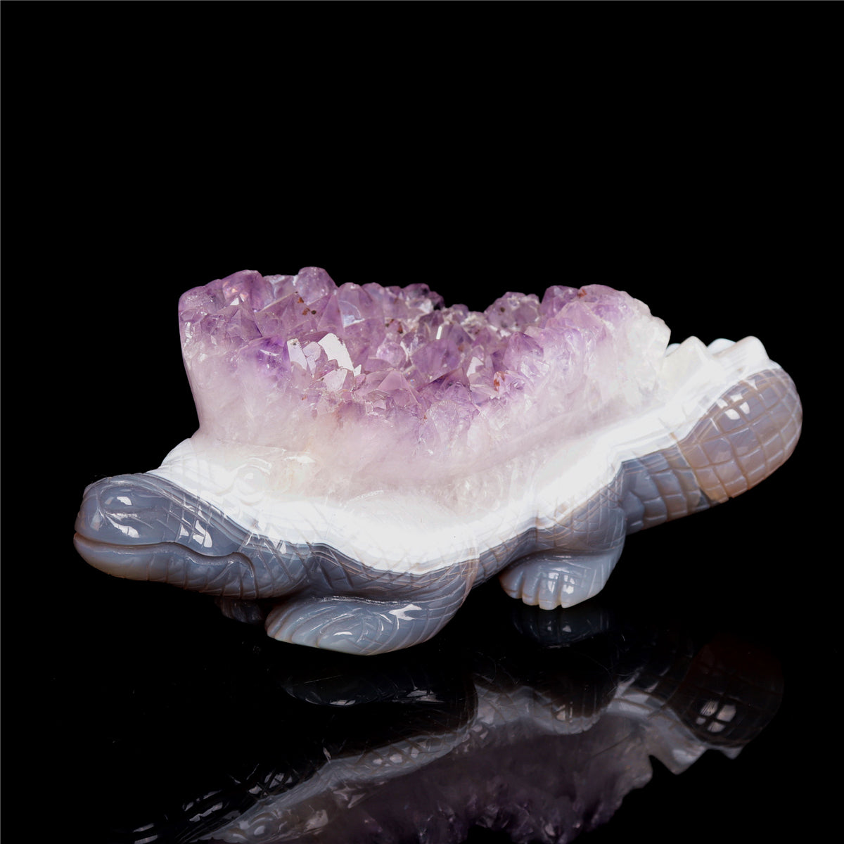 6" Amethyst Agate Crystal Crocodile Figurine Stone Alligator Carvings