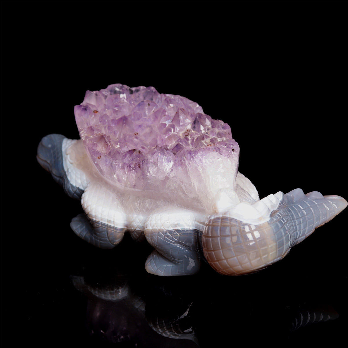 6" Amethyst Agate Crystal Crocodile Figurine Stone Alligator Carvings
