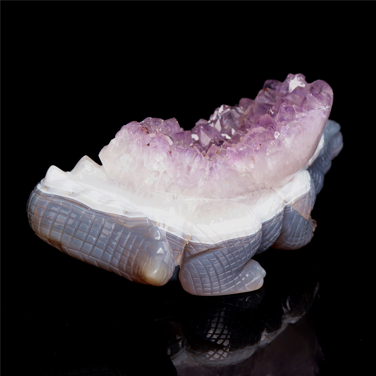6" Amethyst Agate Crystal Crocodile Figurine Stone Alligator Carvings