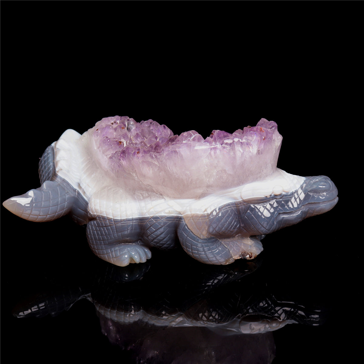 6" Amethyst Agate Crystal Crocodile Figurine Stone Alligator Carvings
