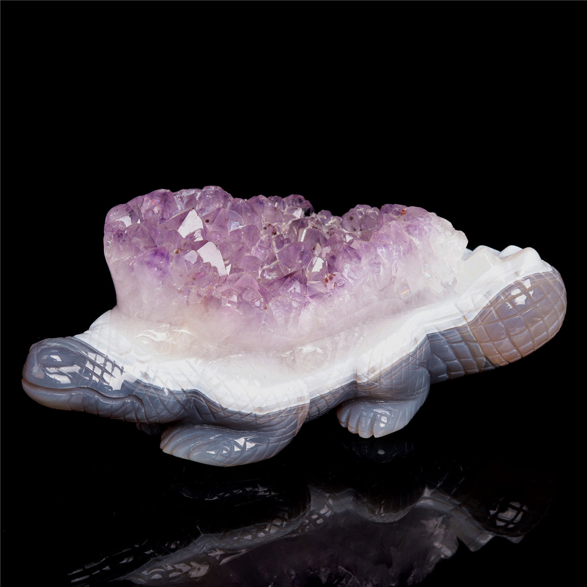 6" Amethyst Agate Crystal Crocodile Figurine Stone Alligator Carvings