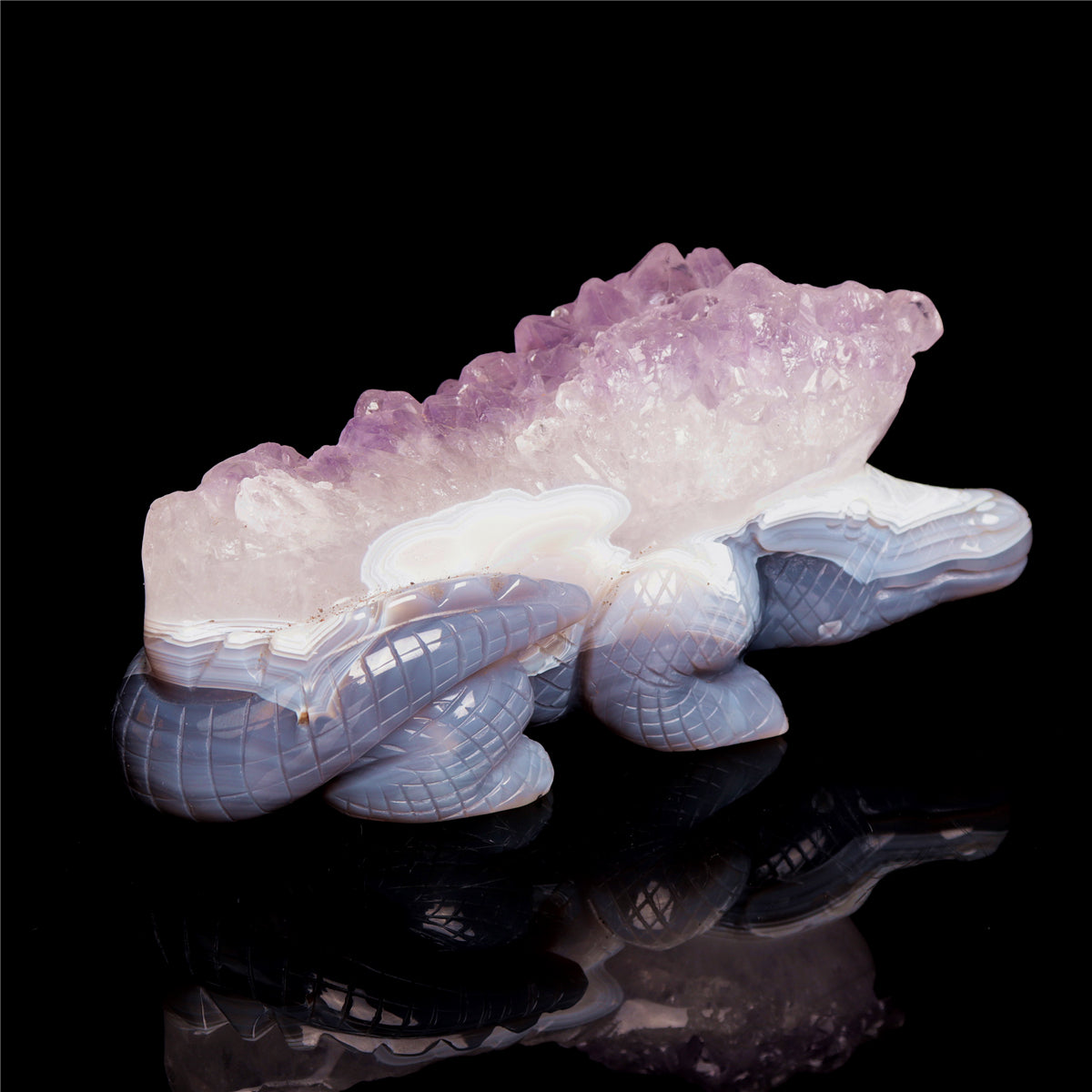 6" Amethyst Agate Crystal Alligator Figurine Stone Crocodile Carvings