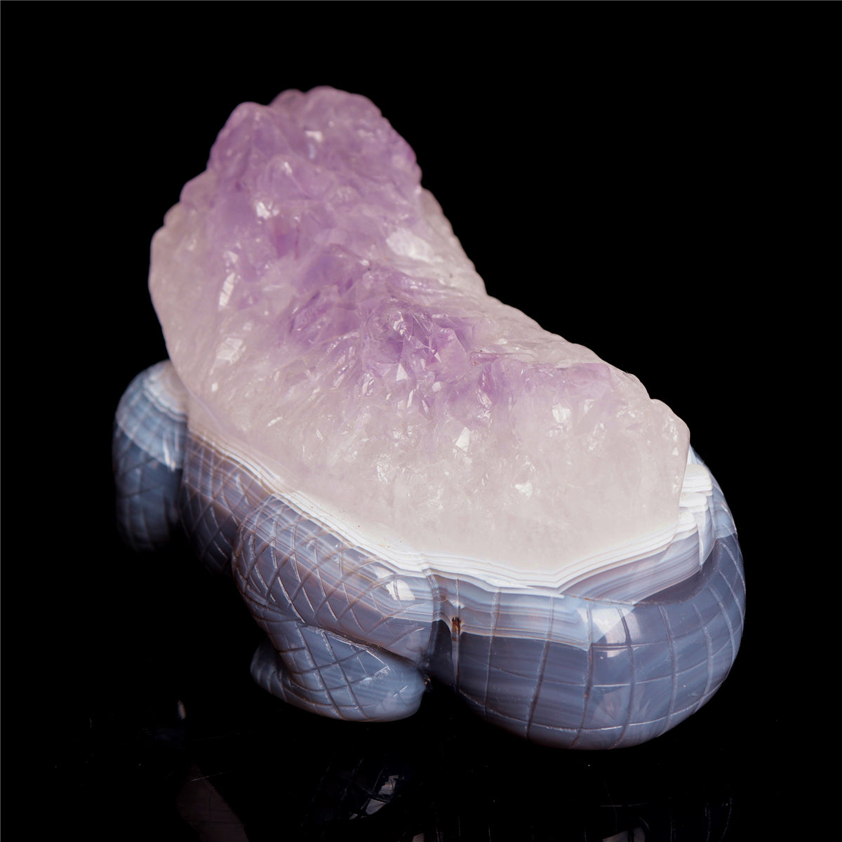 6" Amethyst Agate Crystal Alligator Figurine Stone Crocodile Carvings