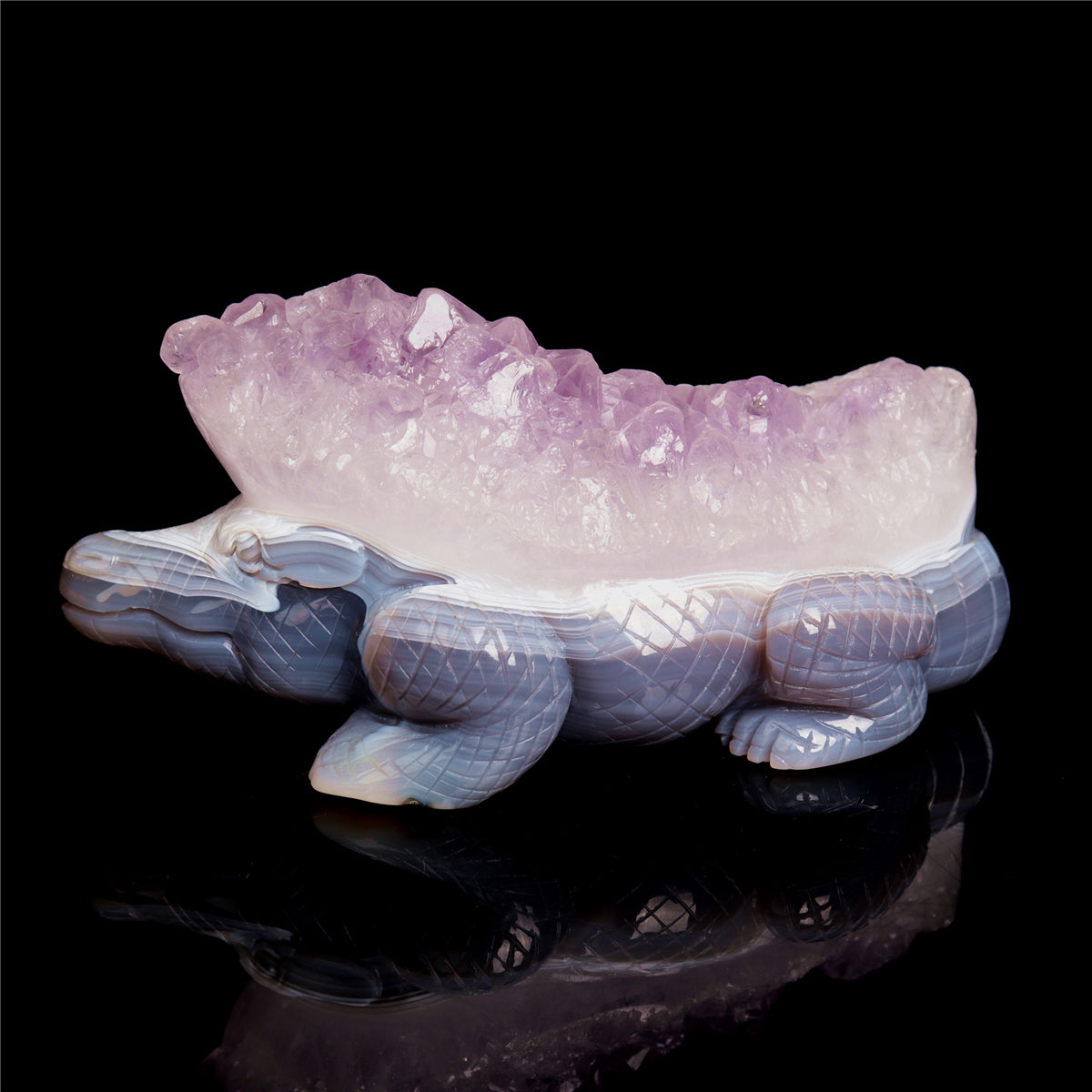 6" Amethyst Agate Crystal Alligator Figurine Stone Crocodile Carvings