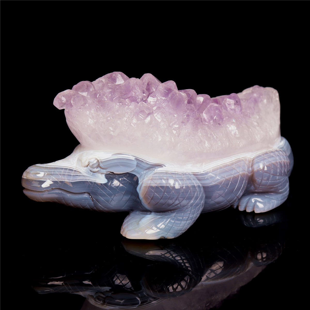 6" Amethyst Agate Crystal Alligator Figurine Stone Crocodile Carvings