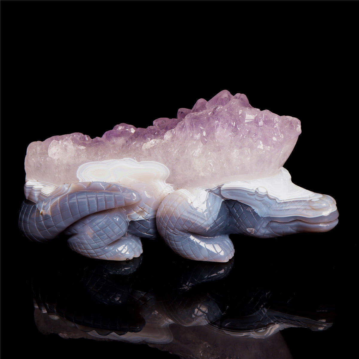 6" Amethyst Agate Crystal Alligator Figurine Stone Crocodile Carvings