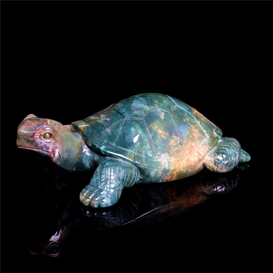 6" Ocean Jasper Crystal Turtle Figurine Stone Animal Carvings