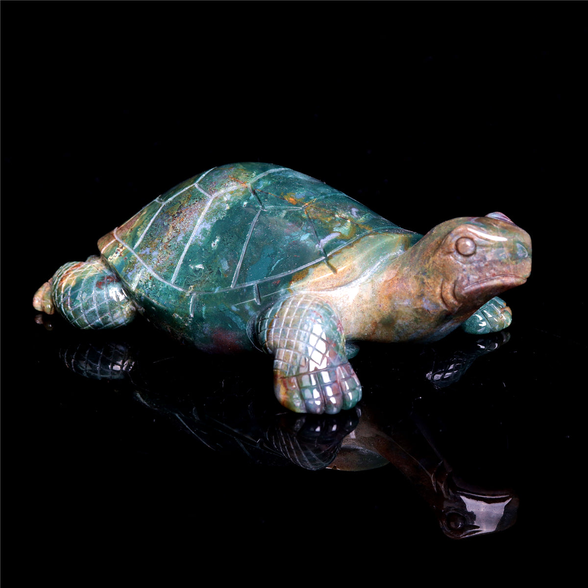 6" Ocean Jasper Crystal Turtle Figurine Stone Animal Carvings