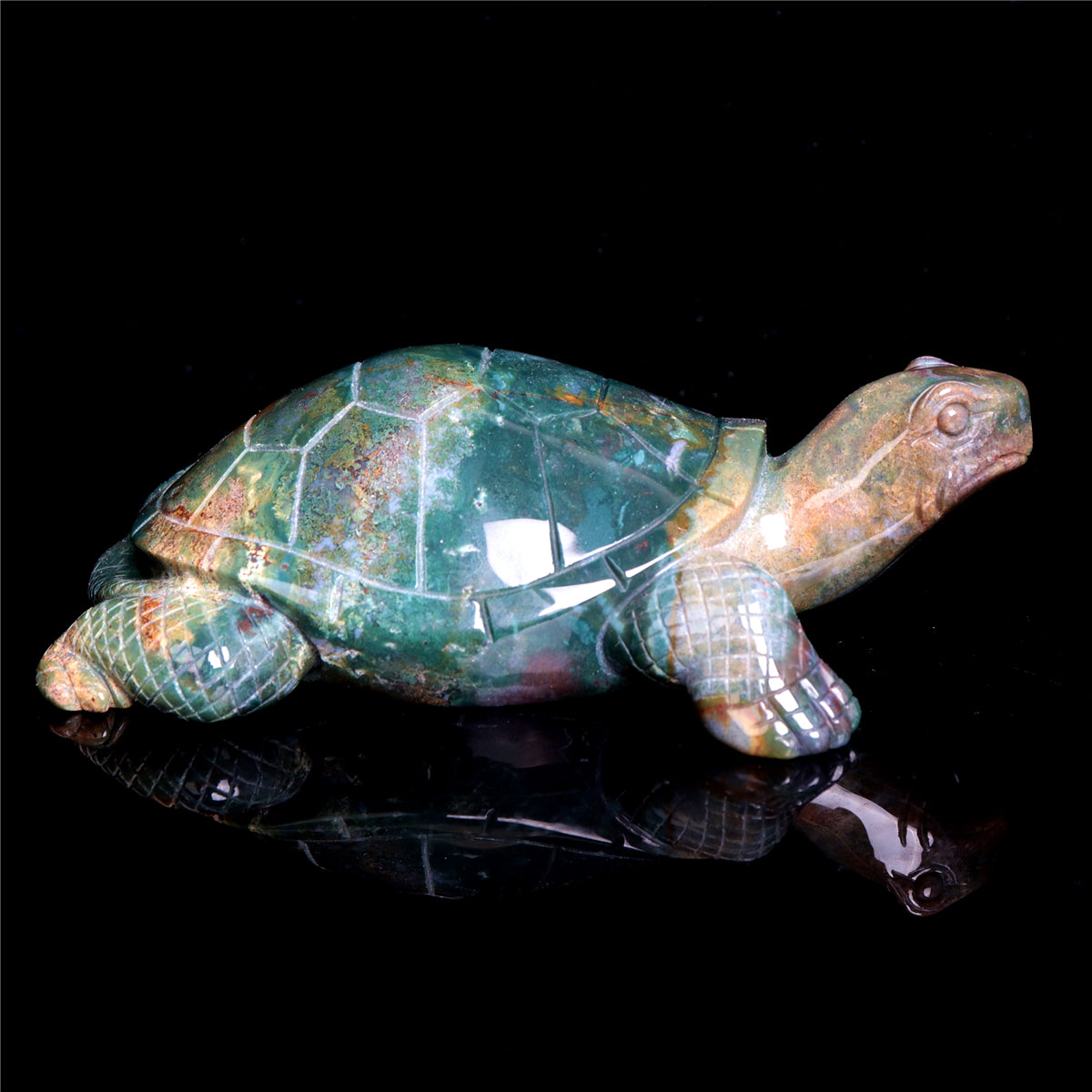 6" Ocean Jasper Crystal Turtle Figurine Stone Animal Carvings