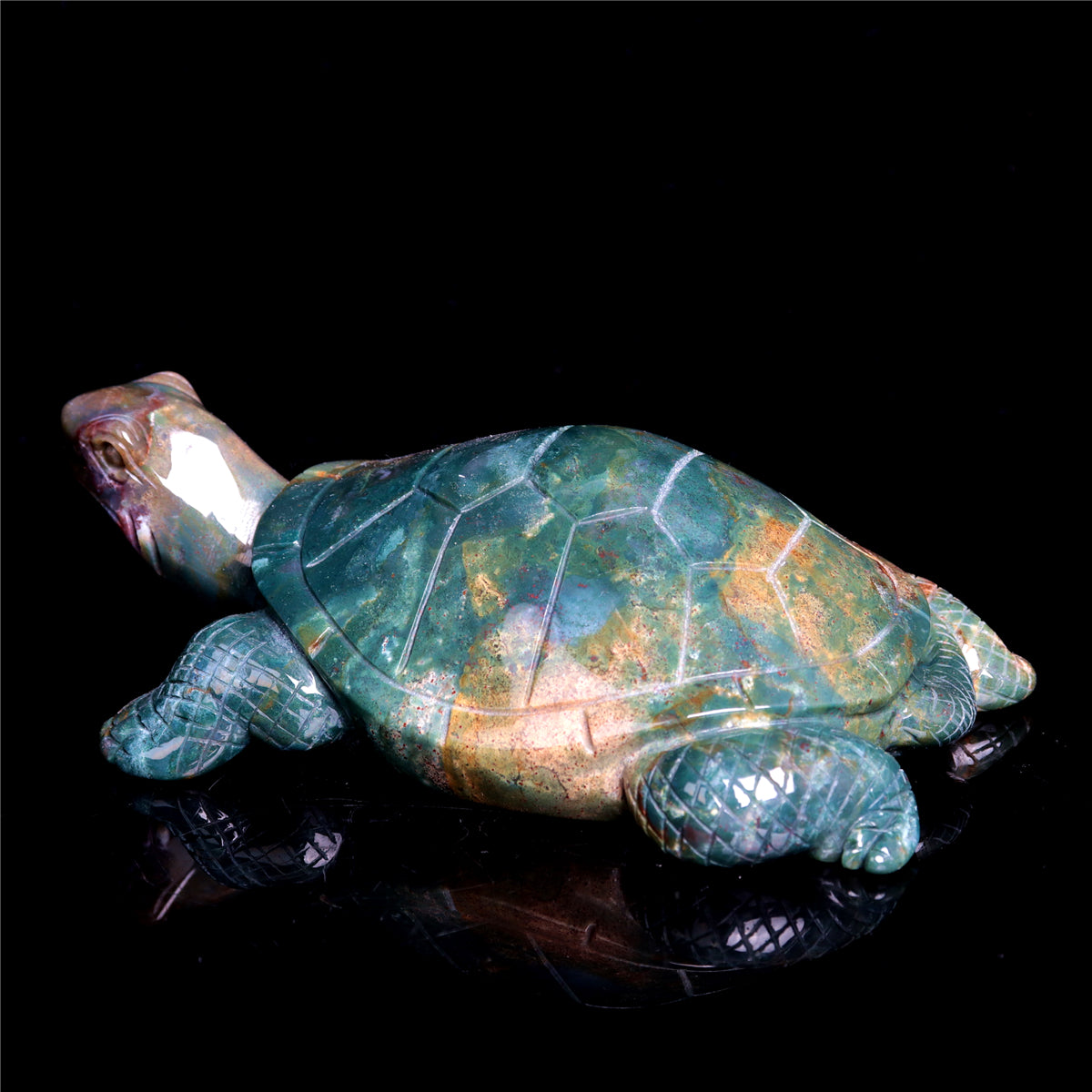 6" Ocean Jasper Crystal Turtle Figurine Stone Animal Carvings