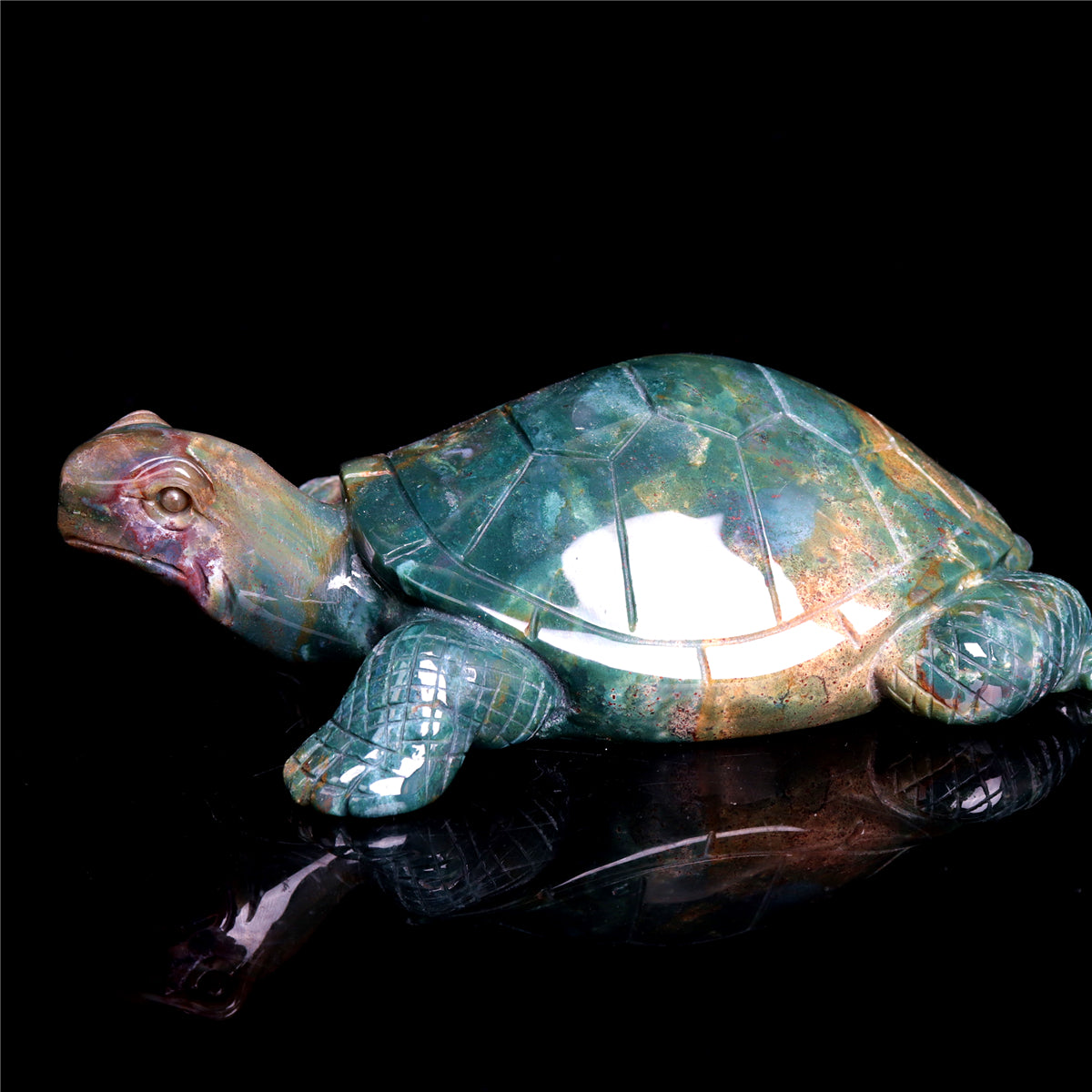 6" Ocean Jasper Crystal Turtle Figurine Stone Animal Carvings