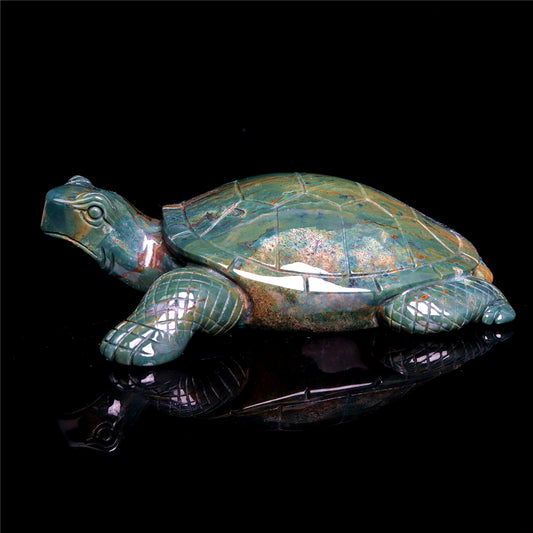 6" Ocean Jasper Crystal Turtle Figurine Stone Animal Carvings