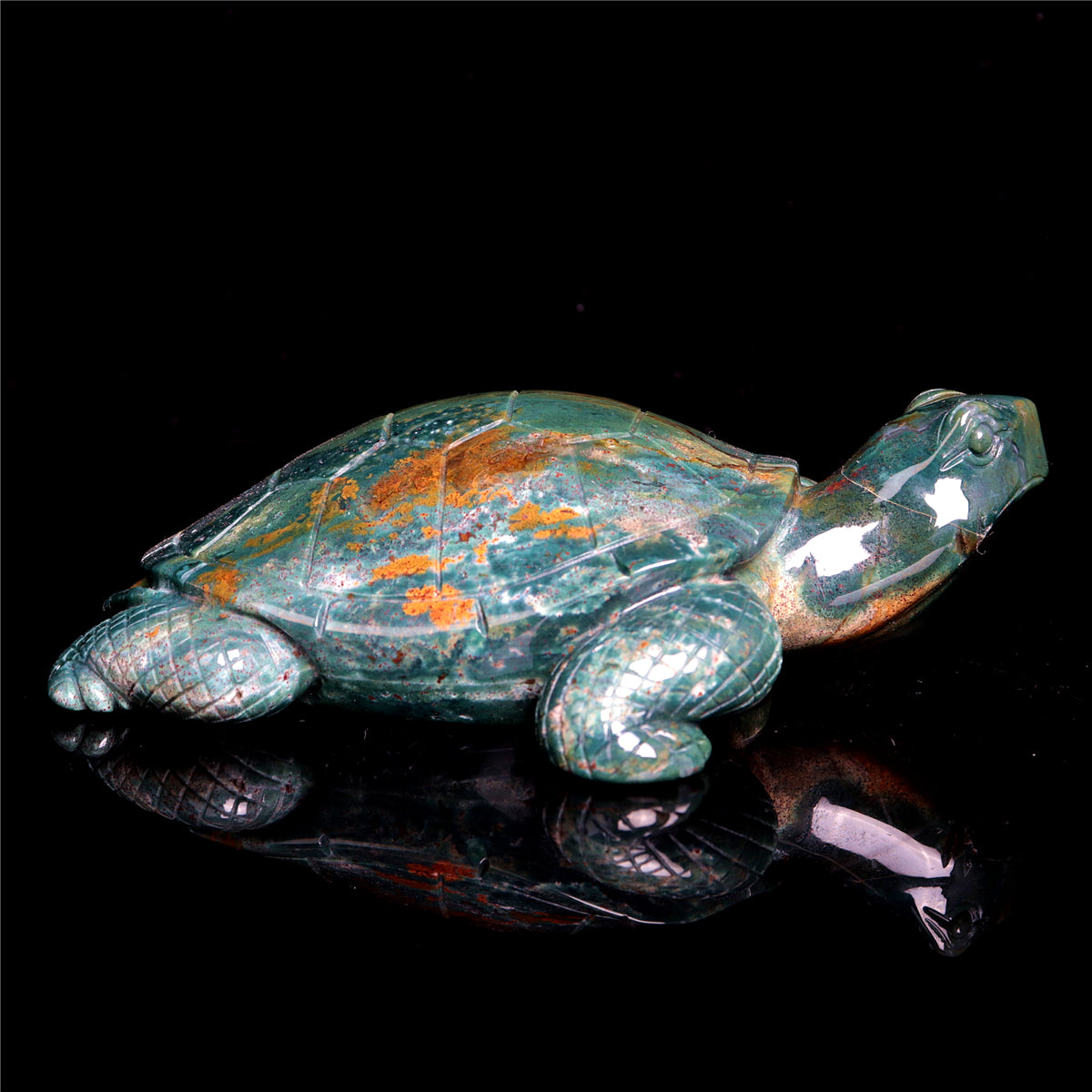 6" Ocean Jasper Crystal Turtle Figurine Stone Animal Carvings