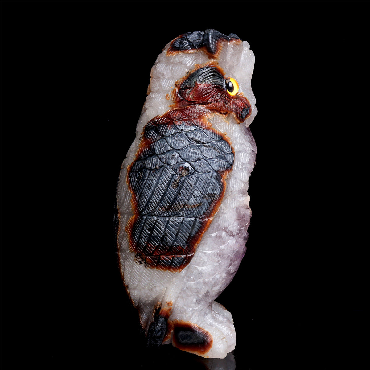 9" Amethyst Geode Crystal Owl Sculpture Stone Animal Carvings